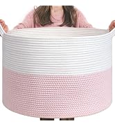 INDRESSME XXXLarge Storage Basket with Handle, Pink Laundry Basket for Nursery Stuffed Animal Sto...