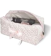 SXS LACONIC Quilted Makeup Bag,Travel Coquette Cosmetic Brush Pouch,Cute Bow Floral Make up Organ...