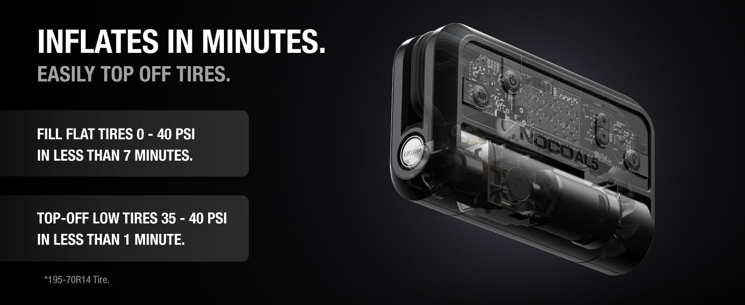 ultrasafe inflation fills tires 0-40 psi 7 minutes top-off tires in 1 minute quiet rapid inflation