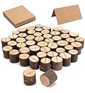 Tosnail 50 Pieces Rustic Wooden Place Card Holders with 50 Kraft Paper Cards Table Number Holders...