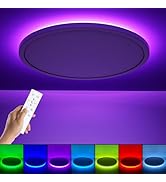 Annaror RGB LED Flush Mount Ceiling Light with Remote, 12 Inch Color Changing Light Fixture Dimma...