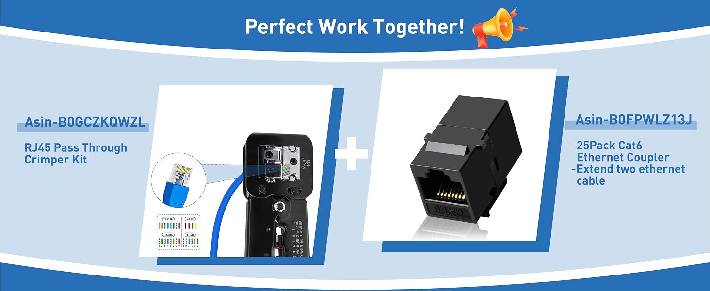 Cat6 Pass Through Crimper Kit perfect with Cat6 Ethernet Coupler