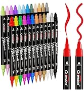 Overseas Dual Tip Acrylic Paint Marker Pens 24 Colors, Premium Acrylic Paint Pen with Brush Tip a...