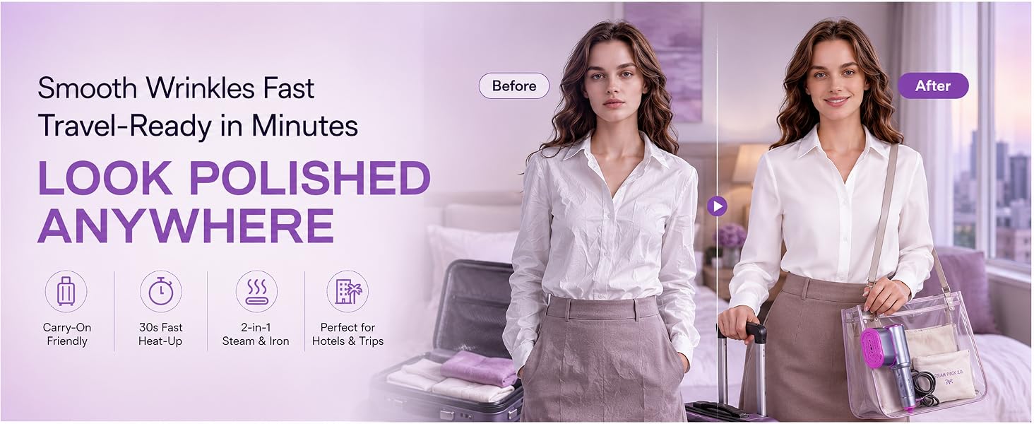 Smooth Wrinkles Fast, Travel-Ready in Minutes, Look Polished Anywhere