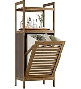 HITNET Tilt Out Laundry Hamper, Bamboo Laundry Storage Cabinet with 2-Tier Open Shelves and Remov...