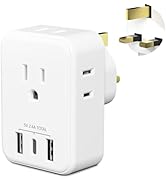 BN-LINK UK Adapters for Travel, Type G Adapter with 4 AC Outlets and 3 USB Ports, UK Plug Adapter...