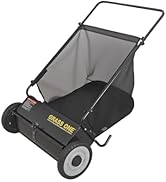 Grass One 26 Inch Push Lawn Sweeper, Leaf and Grass Collector with 7 Cu.Ft Mesh Bag, 4 Spinning P...