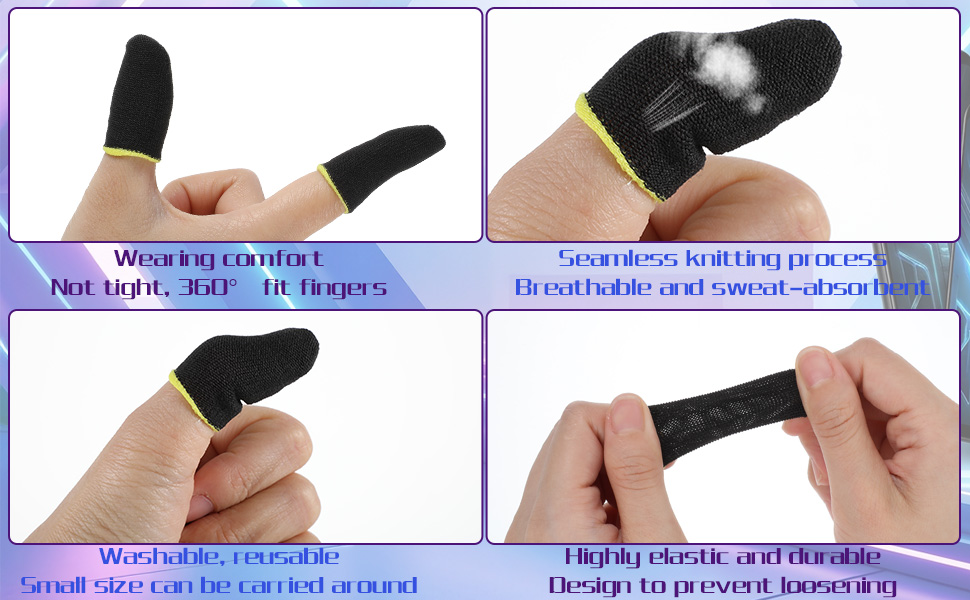 close up of breathable seamless knitted finger sleeve showing 360 elastic fit