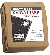 CARTMAN Finished Size 6x8 Feet Tan Canvas Tarp with Rustproof Grommets, 12 Oz Heavy Duty Multipur...