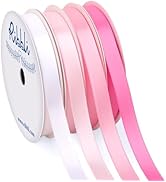Ribbli Pink Satin Ribbon 3/8 Inch x 4 Rolls Total 40 Yards- White Pink Ribbon for Gift Wrapping C...