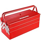WORKPRO Metal Tool Box, 18-inch Cantilever Folding Red Storage Box, 3-Layer 5-Tray Multi-Function...