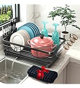 Godboat Dish Rack with Drainboard, Dish Drainers for Kitchen Counter, Drying Rack with Utensil Ho...