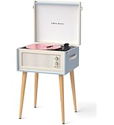Vintage Standing Blue Vinyl Record Player with Detachable Legs, Built-in 4 Speakers, USB to PC En...