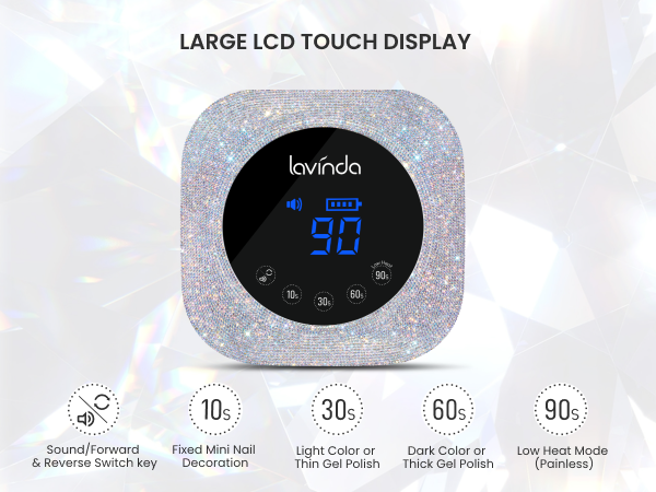 4 timer settings with LCD display for easy, controlled gel curing.