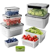 5 PCS Large Fruit storage Containers for Fridge with Colanders and Choppers | with Removable Cola...