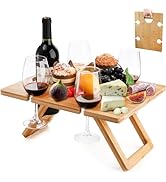 Youeon Portable Wine Picnic Table with 5 Wine Glasses Holder, Foldable Champagne Picnic Snack Tab...