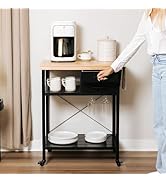 Kitchen Island Cart with Storage – Solid Wood Rolling Coffee Cart with Pine Top, 2 Drawers, Shelv...