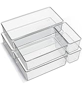 6 Pack Large Clear Plastic Drawer Organizer Trays, Acrylic Kitchen Drawer Organization and Storag...