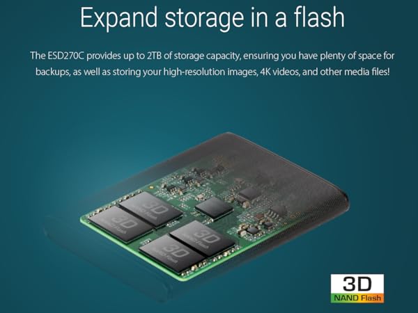 External SSD, ESD270C, USB 3.1 Gen 2, Type C