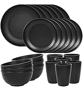 Quatish 24 Piece Plates and Bowls Sets of 6, Unbreakable Wheat Straw Dinnerware Sets, Plastic Dis...