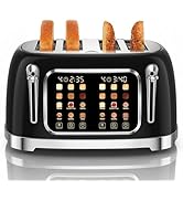 RONGBEST Retro 4 Slice Toaster Wide Slot Stainless Steel Touch Screen with 6 Browning Levels for ...