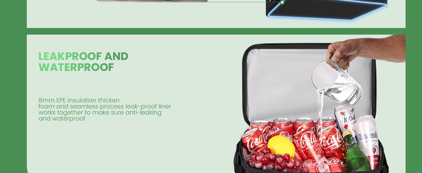 Seamless PEVA liner makes the MIYCOO leakproof beach cooler fully waterproof and easy to clean.