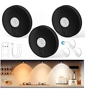 Yiliaw Rechargeable LED Puck Lights with Remote Control, 1500mAh Magnetic Under Cabinet Lighting,...