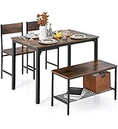 Giantex Dining Table Set for 4, Kitchen Table with Bench and Chairs, Industrial Gathering Bench D...