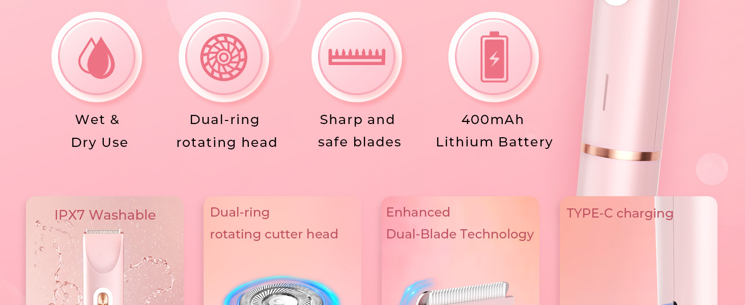 IPX7 Washable Dual-ring rotating cutter head Enhanced Dual-Blade Technology TYPE-C charging