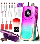 Moskany Professional Electric Nail Drill Kit 35000RPM with 14PCS Bits Purple Green Portable Recha...