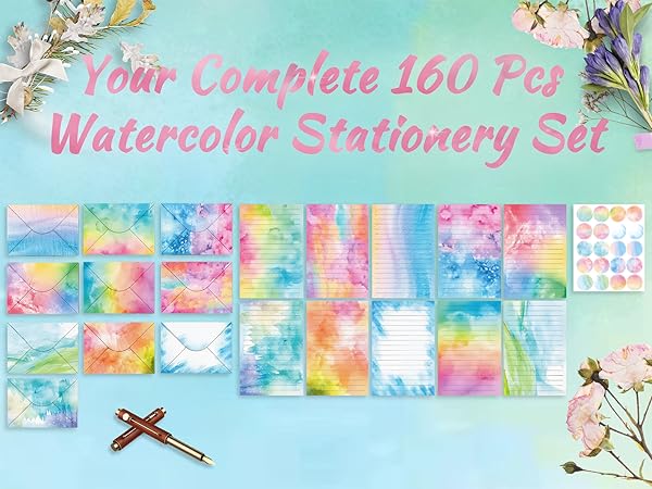 your complete 160 pcs watercolor stationery set