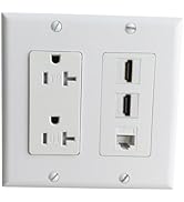 BOPLAT Double Gang Power Outlet with HDMI CAT6 Ethernet Port Wall Plate - 2 Port 4k/8K HDMI Jack ...