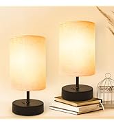 DEGNJU Small Table Lamp, Minimalist with Flaxen Shade, 9 Inch Design for Bedroom &amp; Dorm Room, 2 Pack
