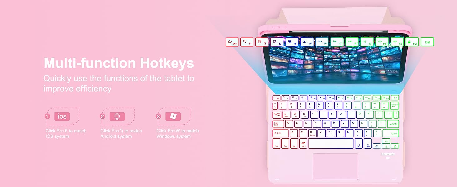 iPad 10th Gen Rotating Keyboard Case - Pink-3