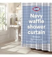 Clorox Bathroom Waffle Windowpane Pattern Shower Curtain with Waterproof Lightweight PEVA Liner S...
