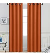 Yakamok Room Darkening Orange Blackout Curtains Thermal Insulated Grommet Curtain Panels for Bedr...