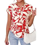 PRETTYGARDEN Womens Floral Print Short Sleeve Summer Tops 2026 Trendy V Neck Loose Boho Shirts Ca...