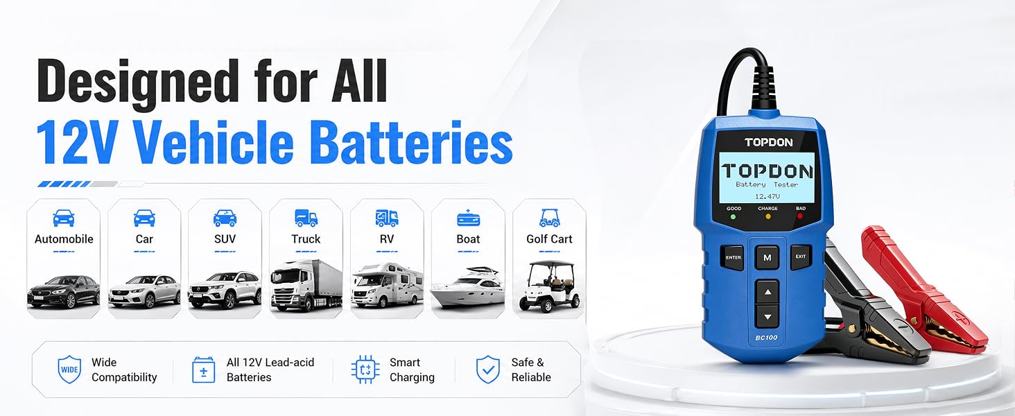 Designed for All 12V Vehicle Batteries