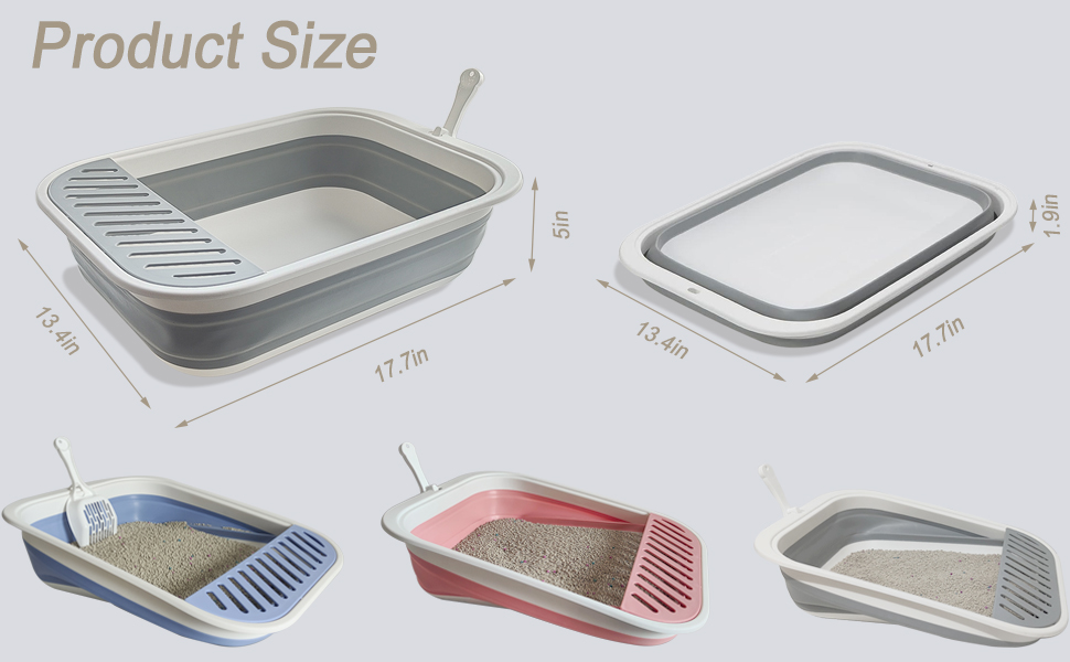 Portable Safe Cat Litter Tray Collapsible with Scoop Open Top Cat Litter Box Cats Litter Pan
