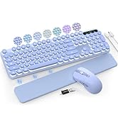 Wireless Keyboard and Mouse Backlit - Typewriter Keyboard with Retro Round Keycaps, Detachable Wr...