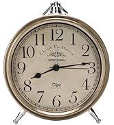 Maxspace Vintage Table Clock on Stand, Super Silent Non Ticking Silvery Small Analog Alarm Clock,...