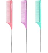Goodofferplace 3PCS Hair Rat Tail Combs Parting Rattail Combs Teasing Fine Tooth Comb Metal Hair ...
