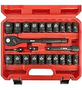 AMM 1/2" Drive Master Impact Socket Set, 24-Piece Shallow Standard SAE (7/16-Inch to 1-Inch) &amp; Me...