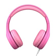 Front view of pink Connect+ Pro volume limited kid's headphones for ages 6 and up