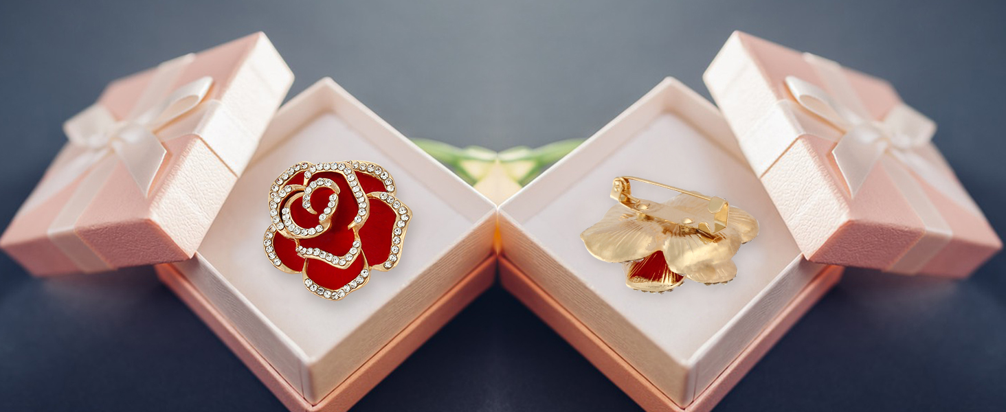 Crystal Red Flower Camellia Brooch