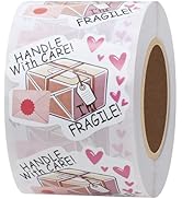 HYBSK Please Handle with Care Stickers Pink Fragile with Heart Labels for Shipping Packing Thank ...