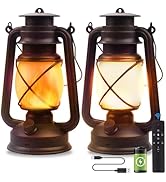 Lantern LED Battery Powered Camping Lamp Outdoor Hanging Lantern Flickering Flame Rechargeable Re...