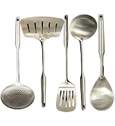 A·HOUSEWARE 5 Piece Skimmer Slotted Spoon Stainless Steel Wide Spatula Soup Ladle Pasta Rice Scoo...