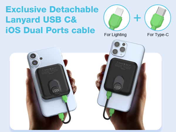 Exclusive Detachable Lanyard USB C&amp; iOS Dual Ports cable