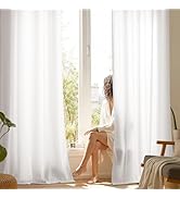 NICETOWN Non See Through White Privacy Sheer Curtains 84 inches Long 2 Panels Set, Fish Bone Patt...